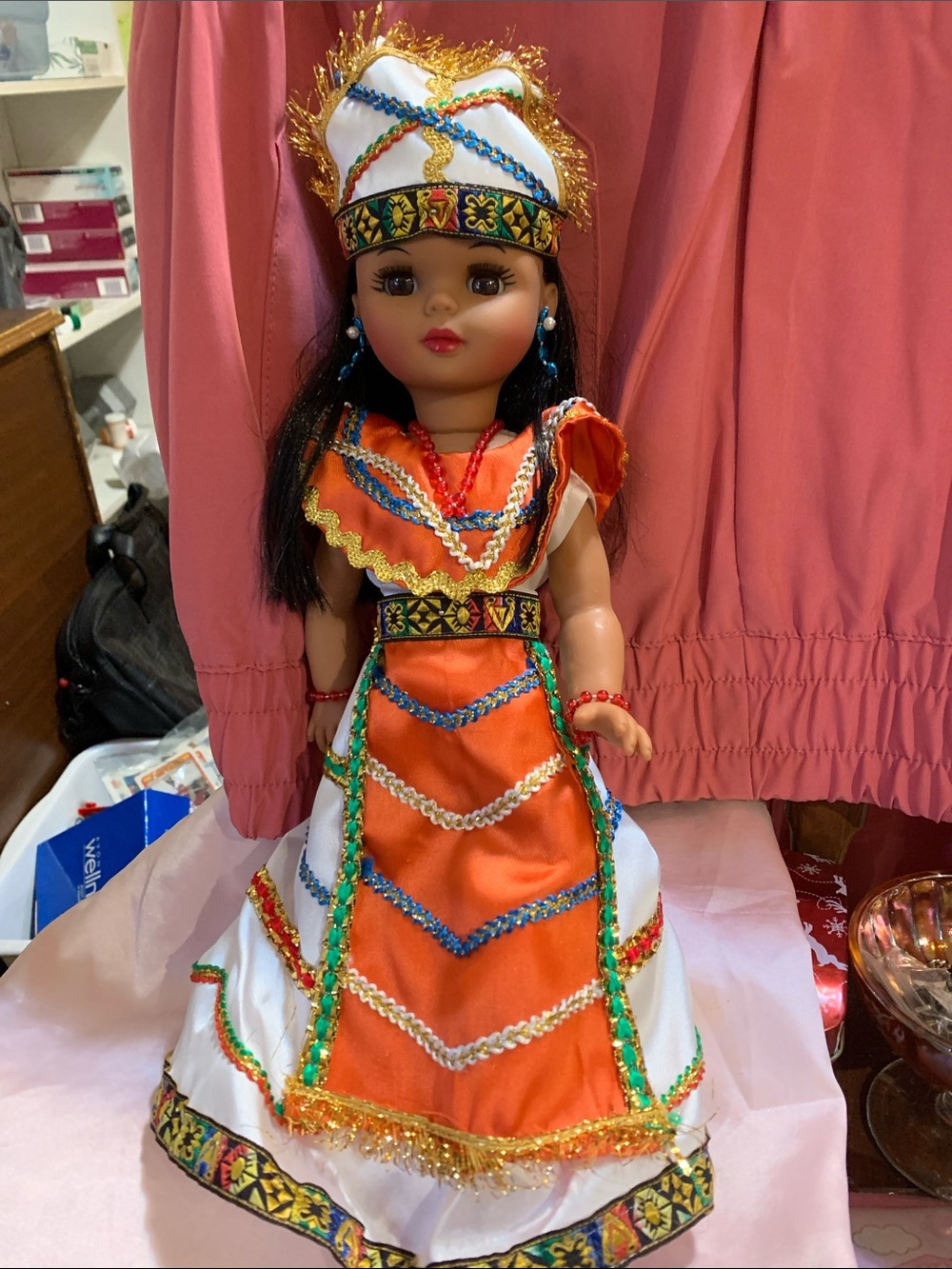 Traditional Orange & White Girls' Doll in Festive Costume